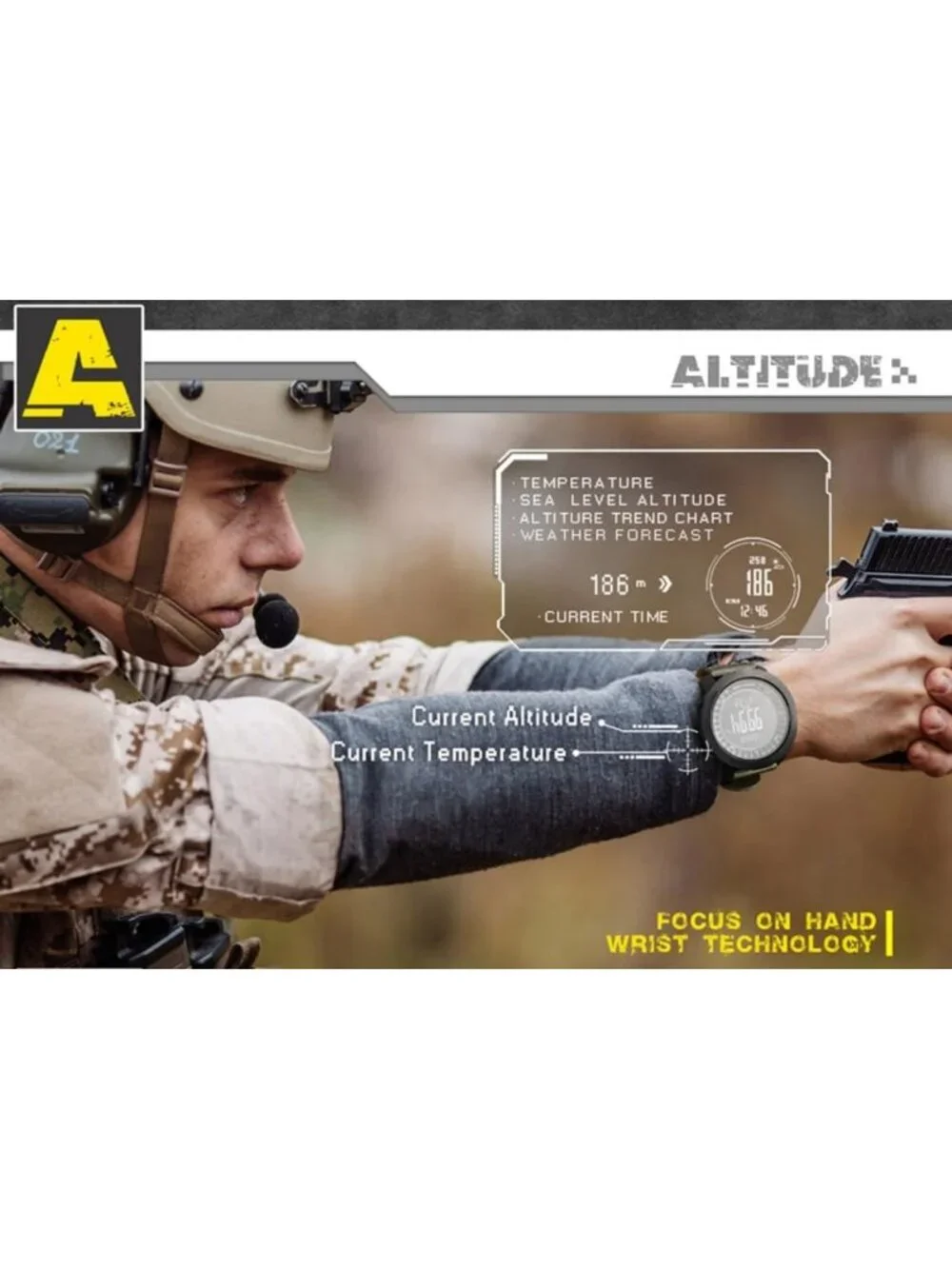 Outdoor Digital Watch for Men - Altimeter, Barometer, Compass, Pedometer, 50M